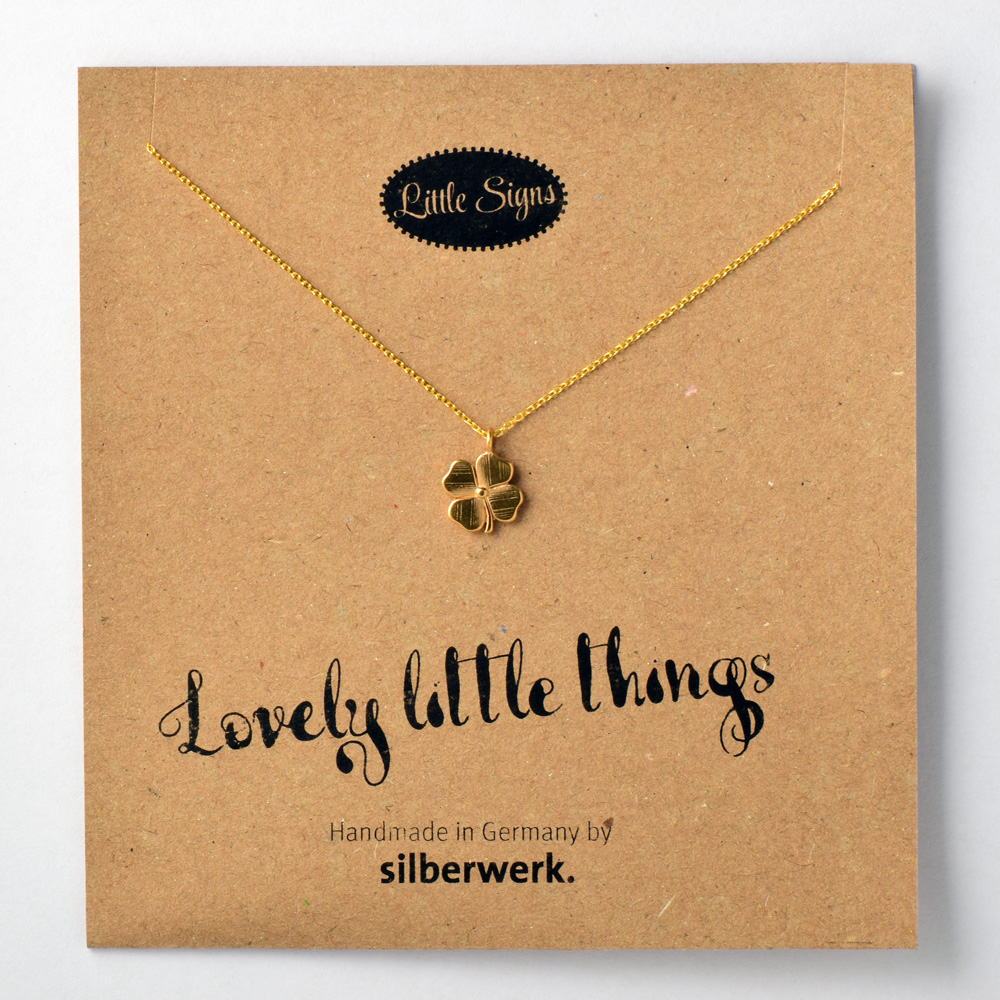 Mini Anhänger Glücksklee, 10mm an Silberkette, goldplattiert