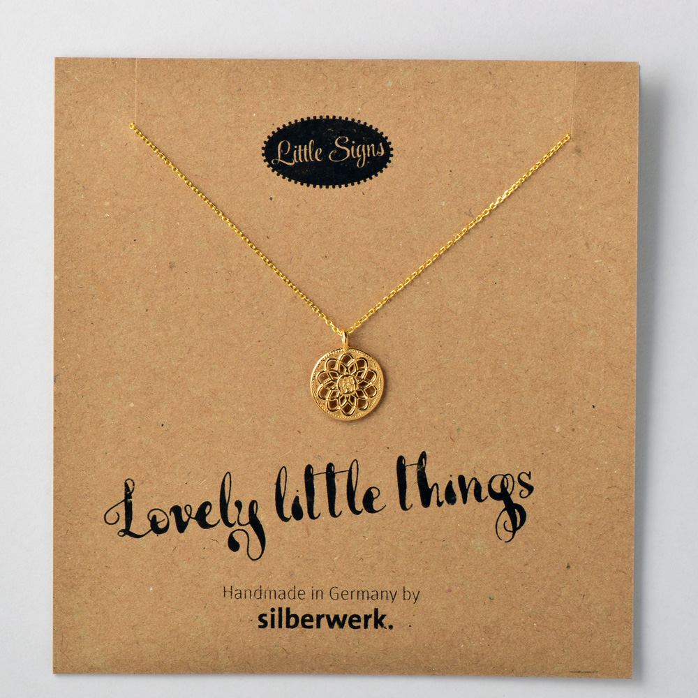 Mini Anhänger Traumfänger, 14mm an Silberkette, goldplattiert