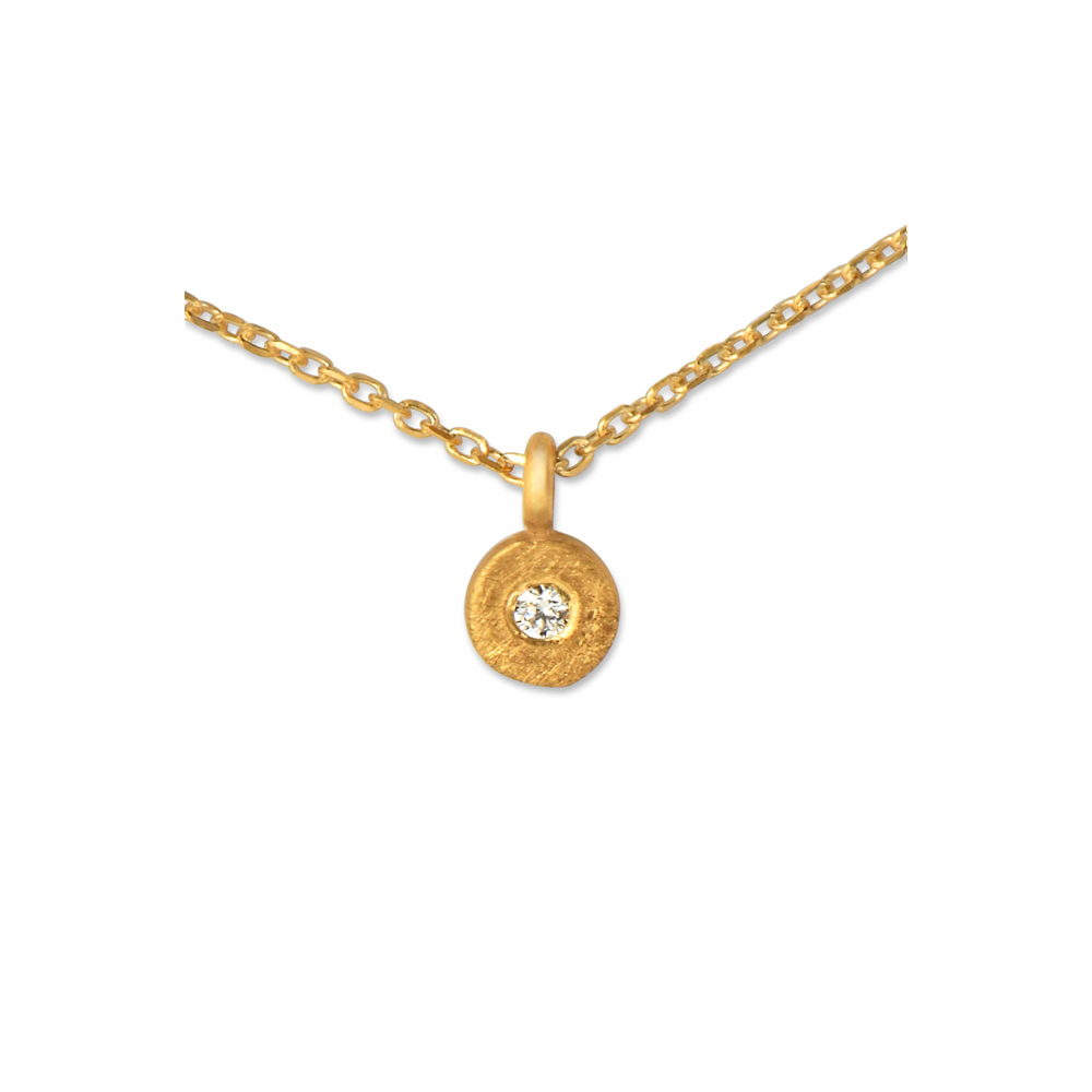 Mini Anhänger 4 mm, mit Brillant an Silberkette, goldplattiert