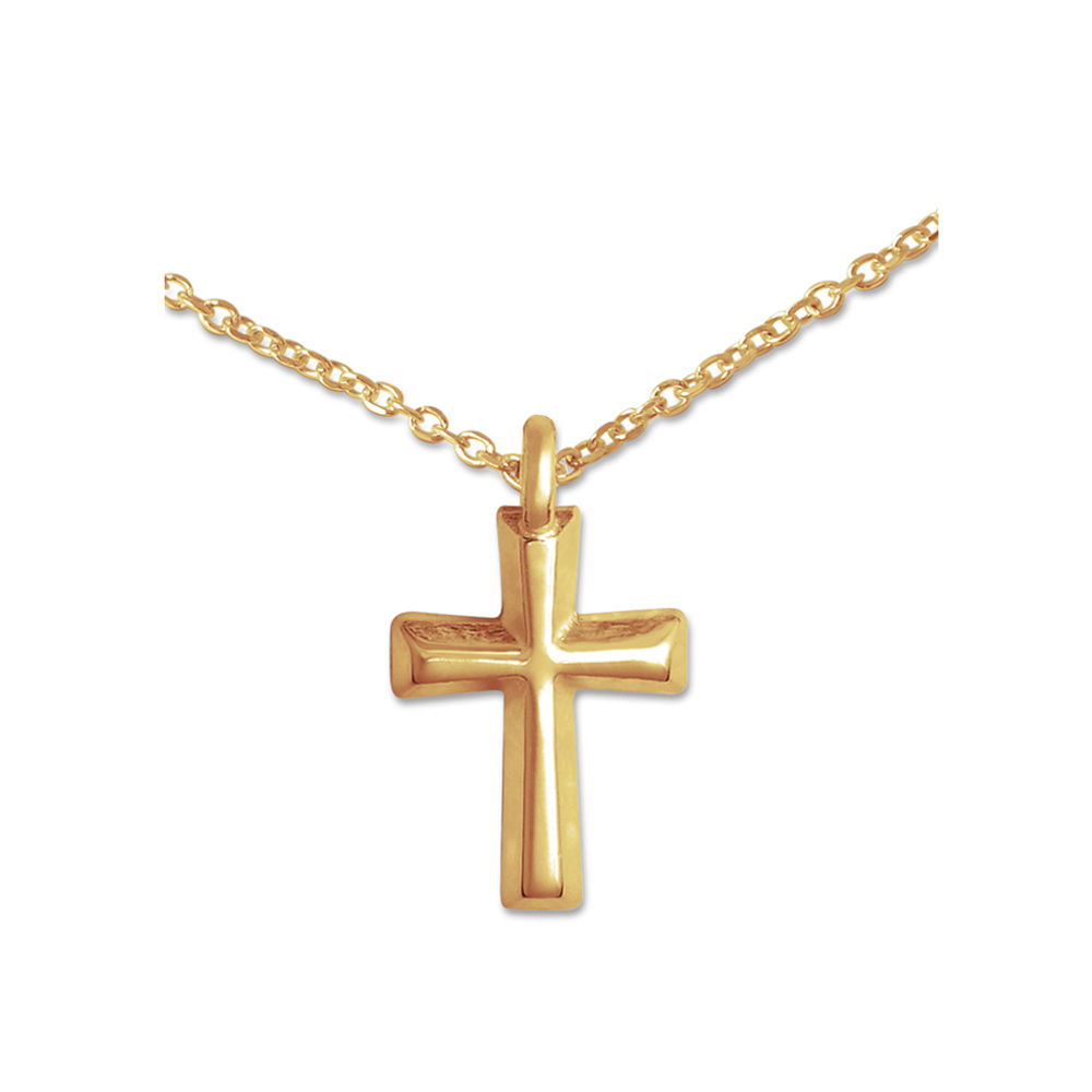 Mini Anhänger Kreuz, 8x12 mm an Silberkette, goldplattiert