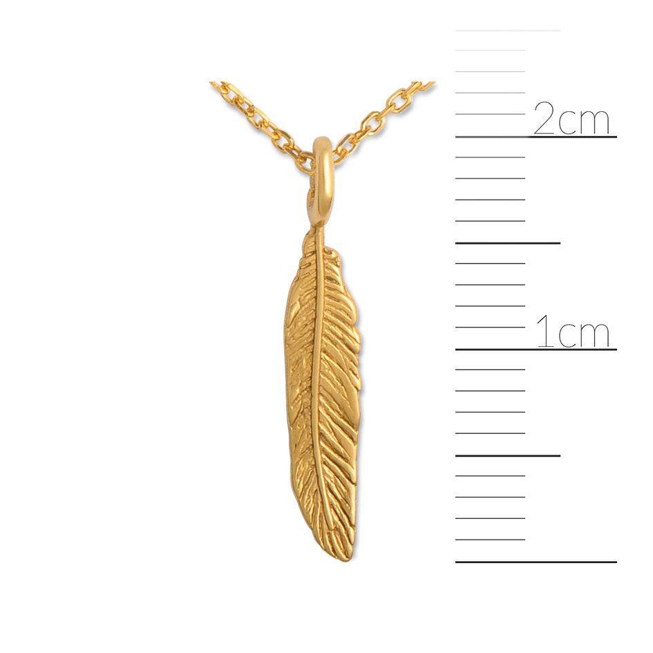 Mini Anhänger Feder, 16x3 mm an Silberkette, goldplattiert