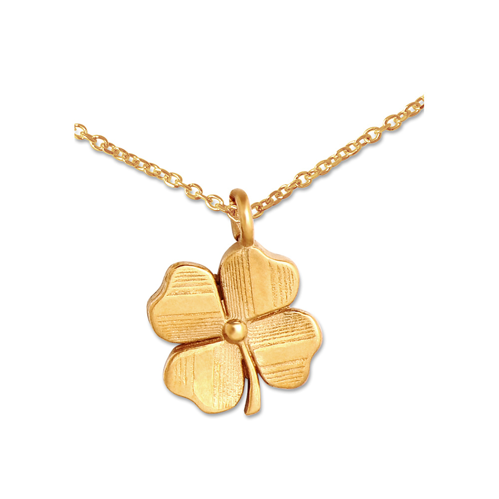 Mini Anhänger Glücksklee, 10mm an Silberkette, goldplattiert