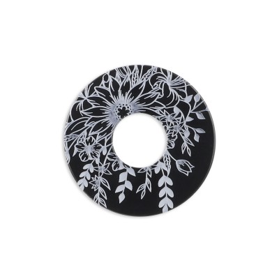 Acryl Scheibe 22mm, Blumenstrauss schwarz